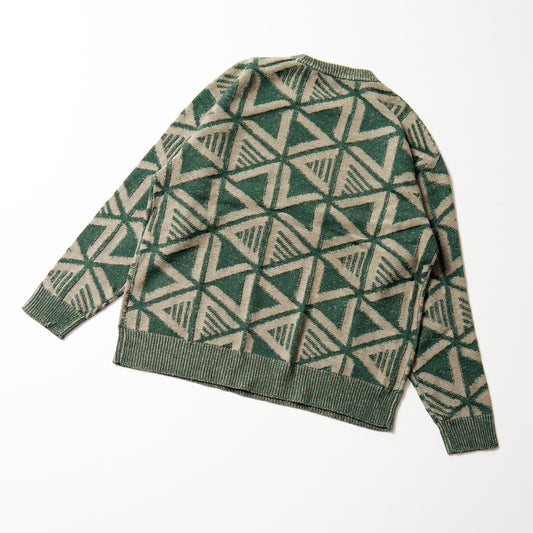 geometric crew knit -green-